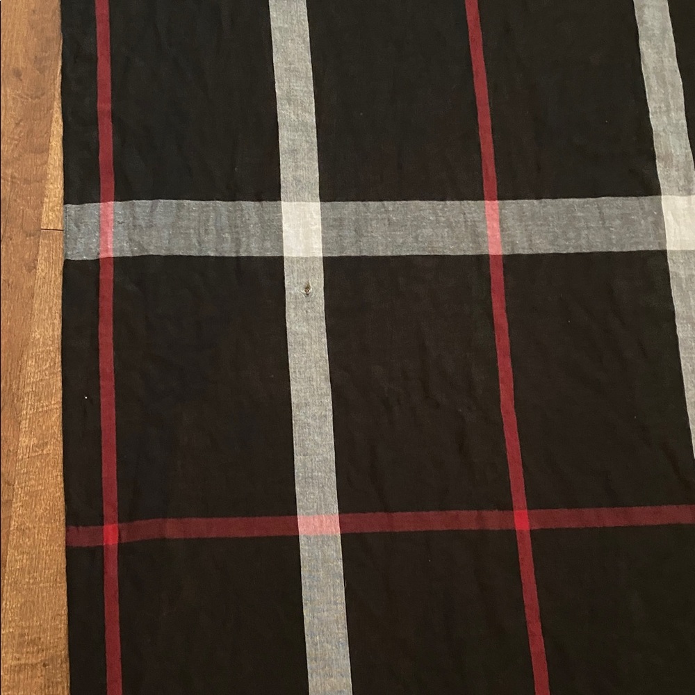 Red, black, and gray scarf with fringe - Picture 7 of 8